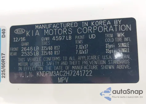 2017 Kia Sportage Lx из США, поврежденный, VIN KNDPM3AC2H7241722